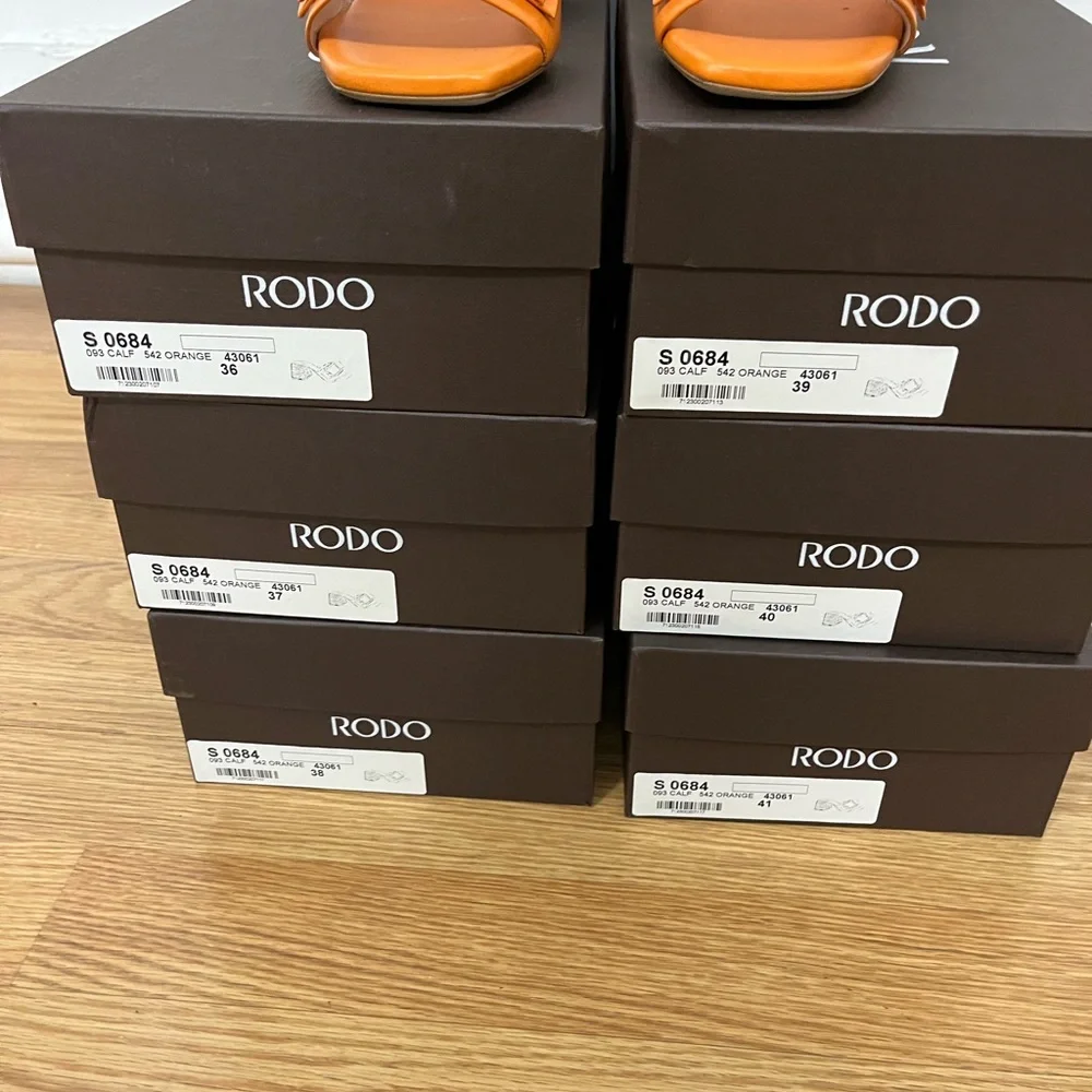 Rodo Orange Leather Sandals with Raffia Heel. Brand New in Box with Shoe Bag - Picture 3 of 3